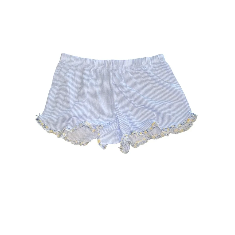 Laura Ashley Womens Blue White Seersucker Stripe Pajama Set Shorts Top M NWT